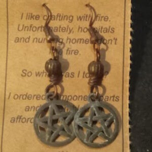 Pentagram Earrings - antiqued bronze tone